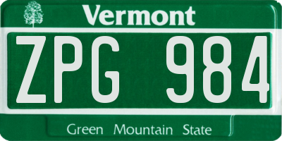 VT license plate ZPG984