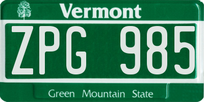 VT license plate ZPG985