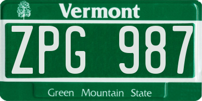 VT license plate ZPG987