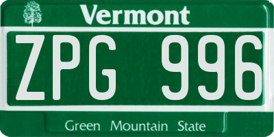 VT license plate ZPG996