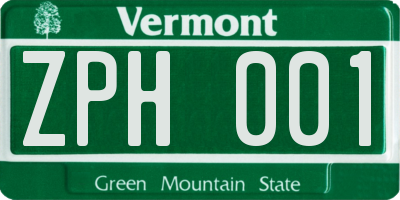 VT license plate ZPH001
