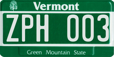 VT license plate ZPH003