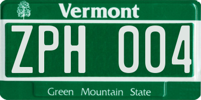 VT license plate ZPH004