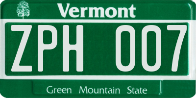 VT license plate ZPH007