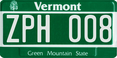 VT license plate ZPH008
