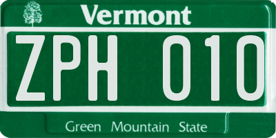 VT license plate ZPH010