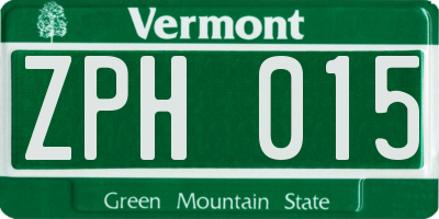 VT license plate ZPH015