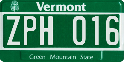 VT license plate ZPH016