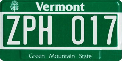 VT license plate ZPH017