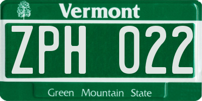 VT license plate ZPH022