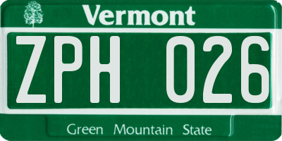 VT license plate ZPH026