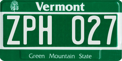 VT license plate ZPH027