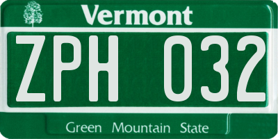VT license plate ZPH032