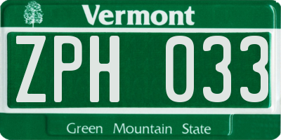 VT license plate ZPH033