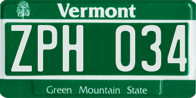 VT license plate ZPH034