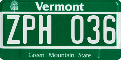 VT license plate ZPH036