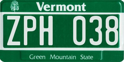 VT license plate ZPH038