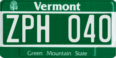 VT license plate ZPH040