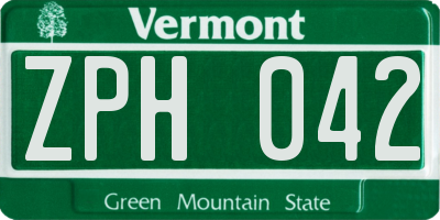 VT license plate ZPH042