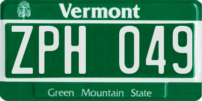 VT license plate ZPH049