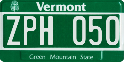 VT license plate ZPH050