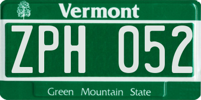 VT license plate ZPH052
