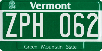 VT license plate ZPH062