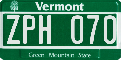 VT license plate ZPH070