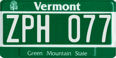 VT license plate ZPH077