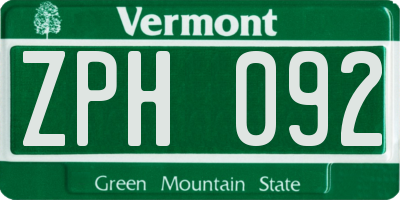 VT license plate ZPH092