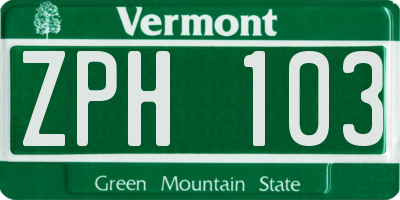 VT license plate ZPH103
