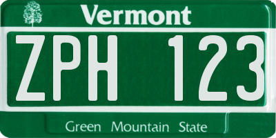 VT license plate ZPH123