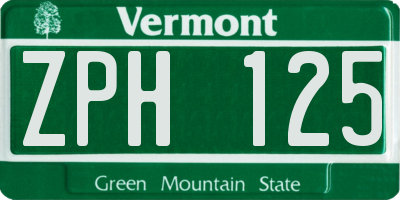 VT license plate ZPH125