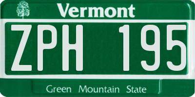 VT license plate ZPH195