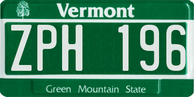 VT license plate ZPH196