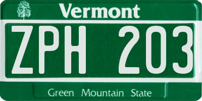 VT license plate ZPH203