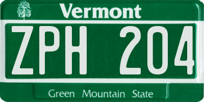 VT license plate ZPH204