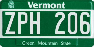 VT license plate ZPH206