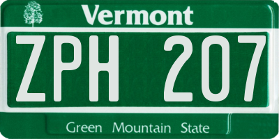VT license plate ZPH207