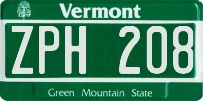 VT license plate ZPH208