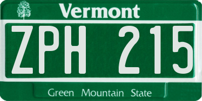 VT license plate ZPH215