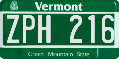 VT license plate ZPH216