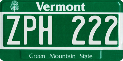 VT license plate ZPH222
