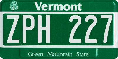 VT license plate ZPH227