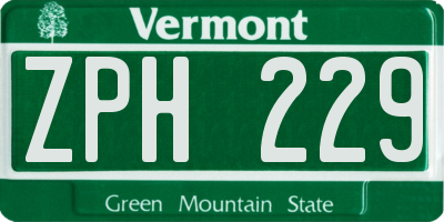 VT license plate ZPH229