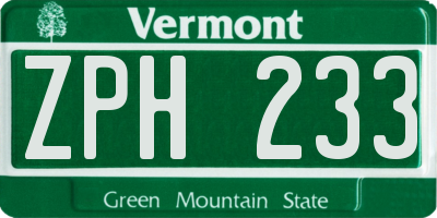 VT license plate ZPH233