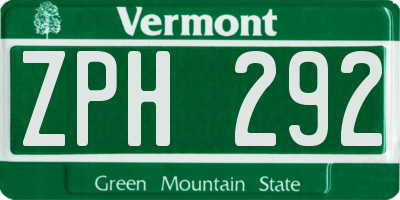 VT license plate ZPH292