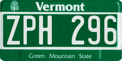 VT license plate ZPH296