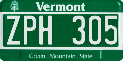 VT license plate ZPH305
