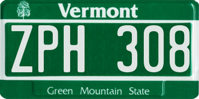 VT license plate ZPH308